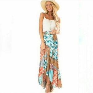 Kori America Asymmetrical Boho Floral Patchwork Sk